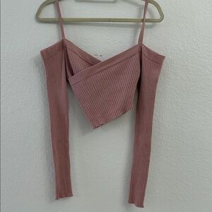 Chic Mauve Ribbed Asymmetrical Crop Top
